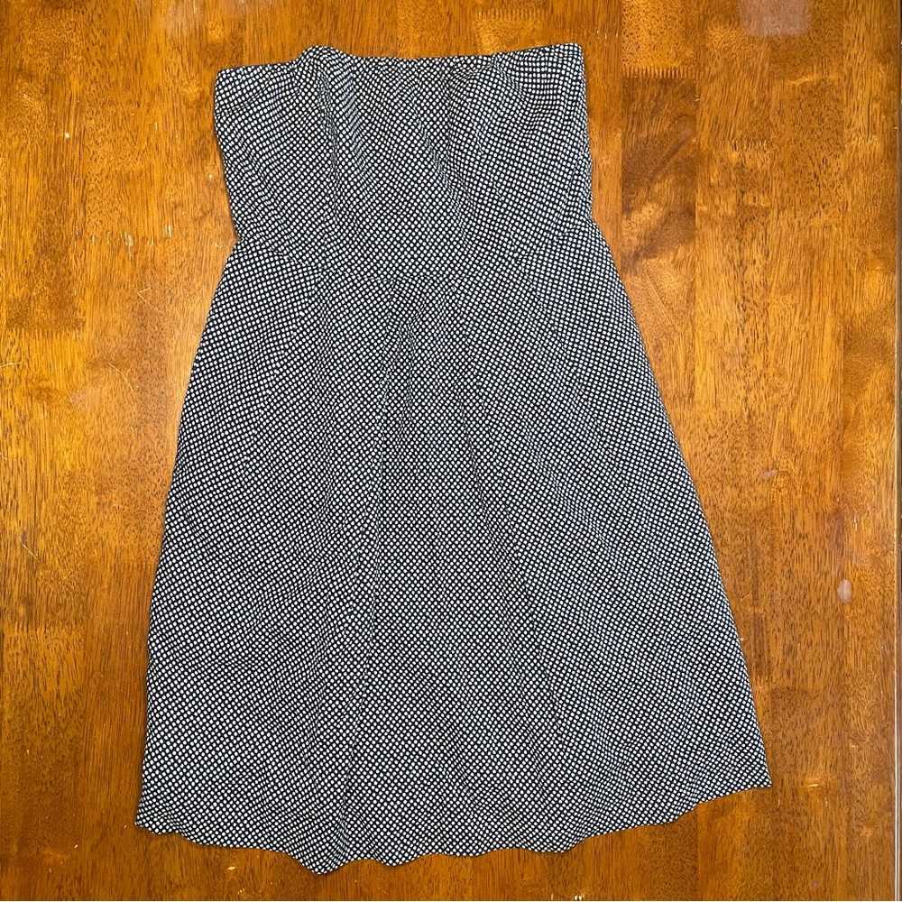 Women’s J.Crew Blue & White Polkadot Strapless High Waist Pocketed Cotton Dress